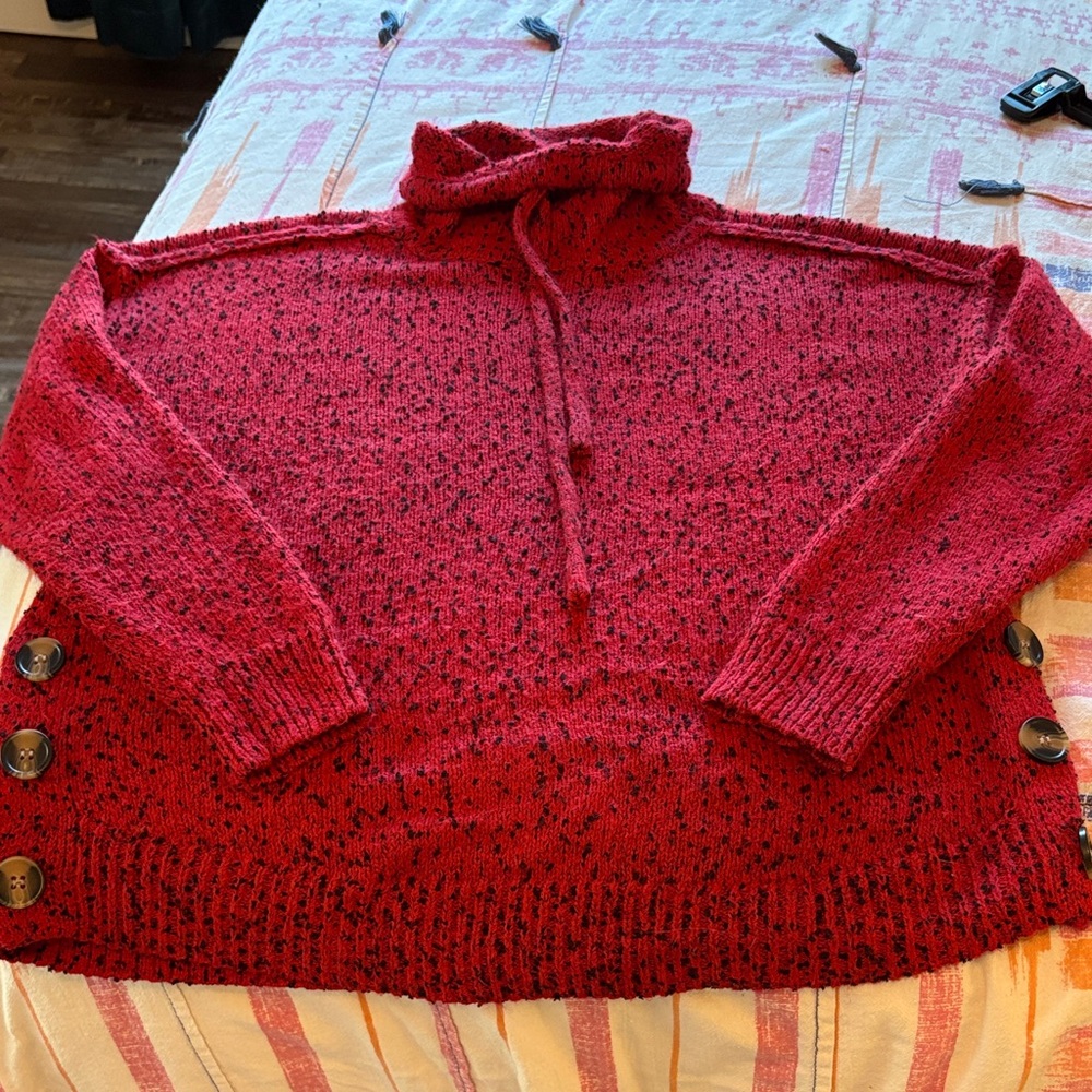 Westbound Red Turtleneck Sweater with Button Accents